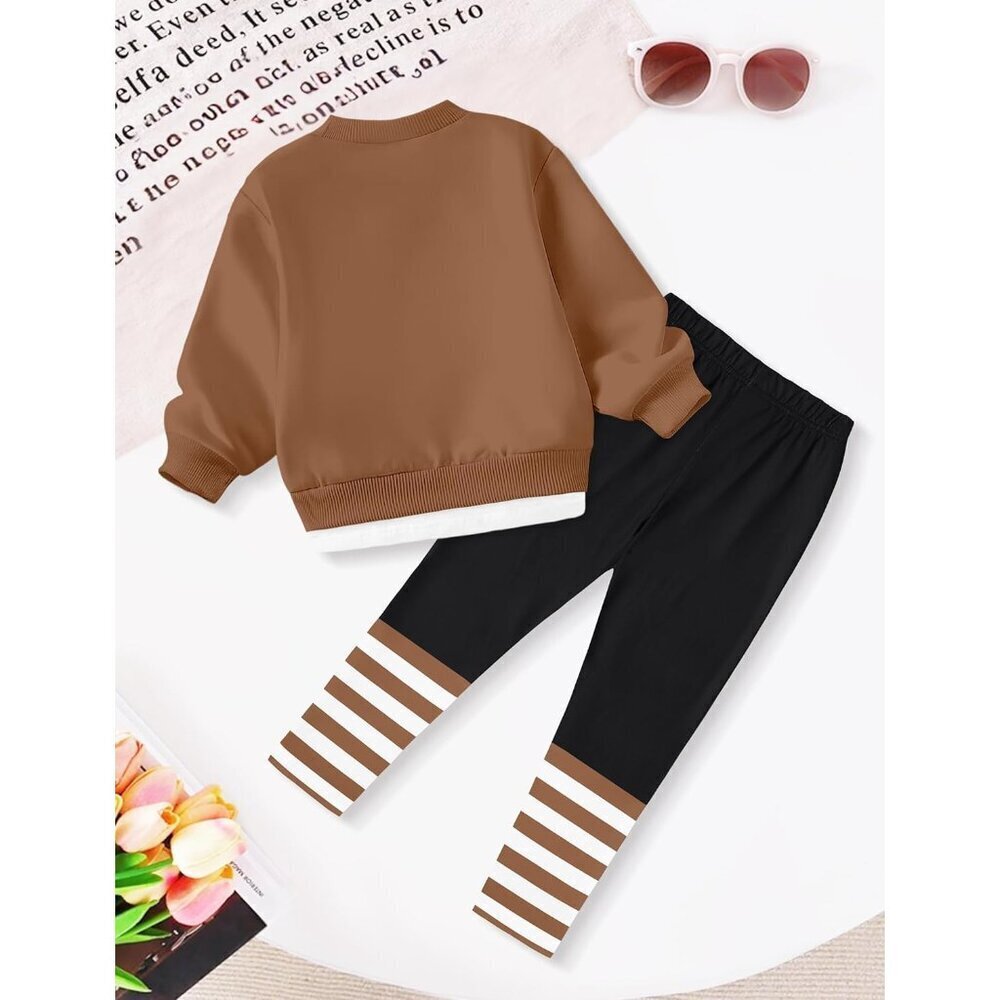 Little Girls Clothes 2Pcs Girls Outfits Pullover Sweatsuit Patchwork Striped Leg - Picture 6 of 7